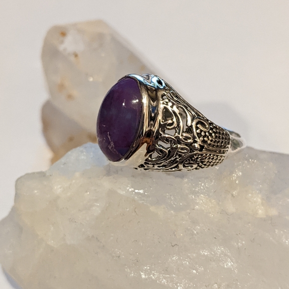 Purple Copper Turquoise, 925 Silver Ring, size 7.5 - Picture 3 of 11
